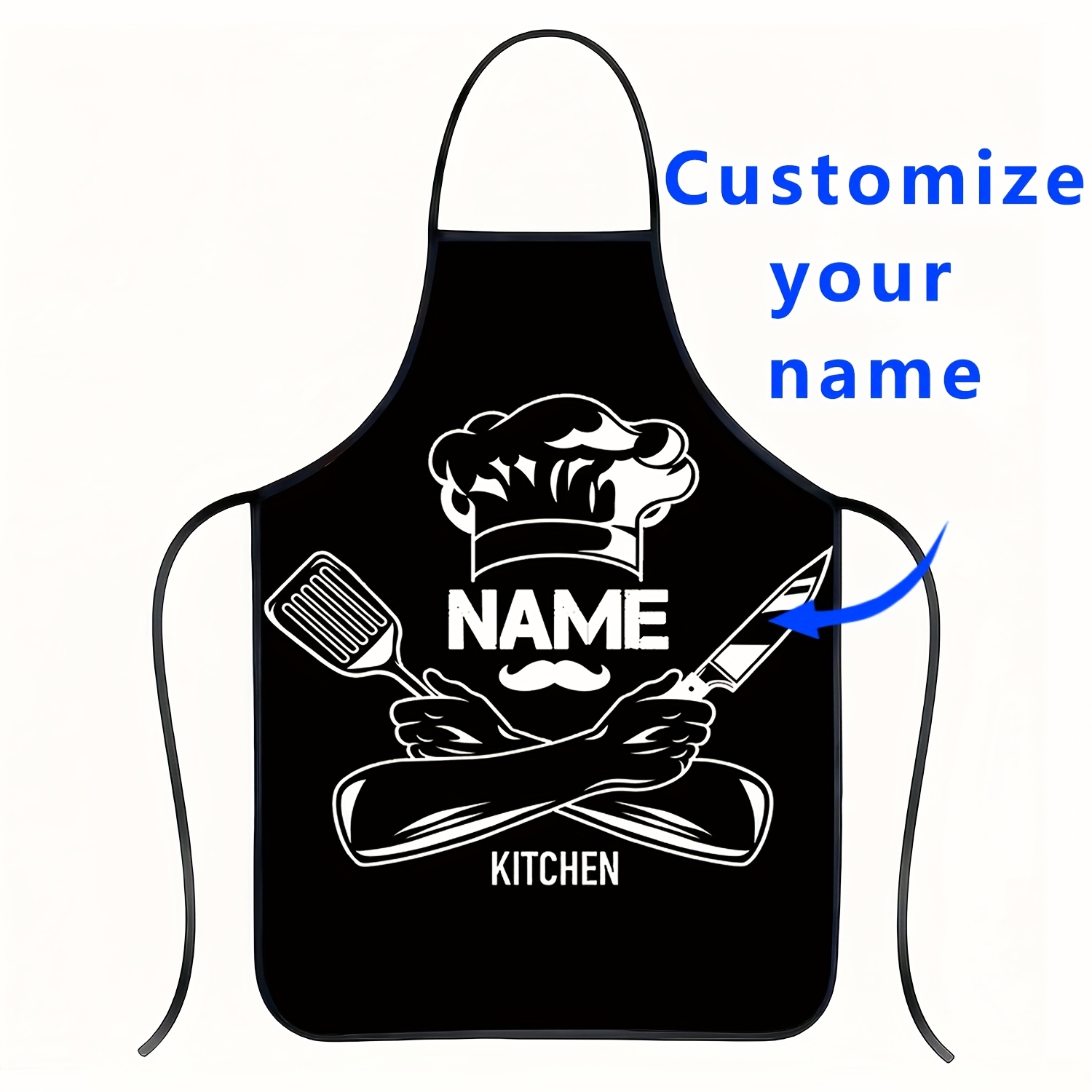 TEMU 1pc Father's Day Creative Cartoon Kitchen Utensil Name Kitchen Apron, Polyester Fabric, Painting Handmade Cooking Baking Gardening Apron, Waiter