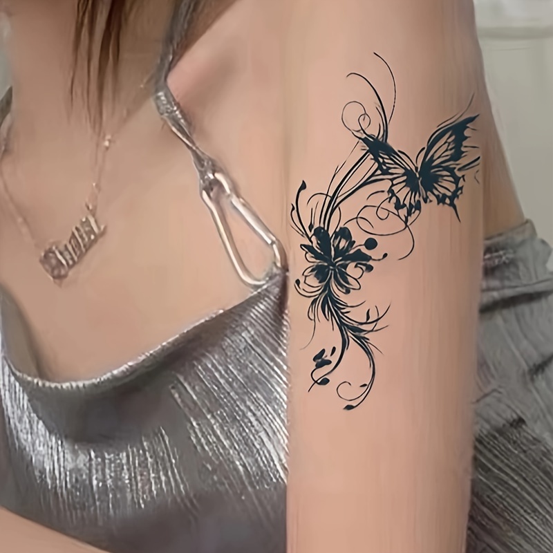 

Black Butterfly Temporary Tattoo Stickers - Lock Knee & Arm Design - Waterproof & Long Lasting - No Reflex