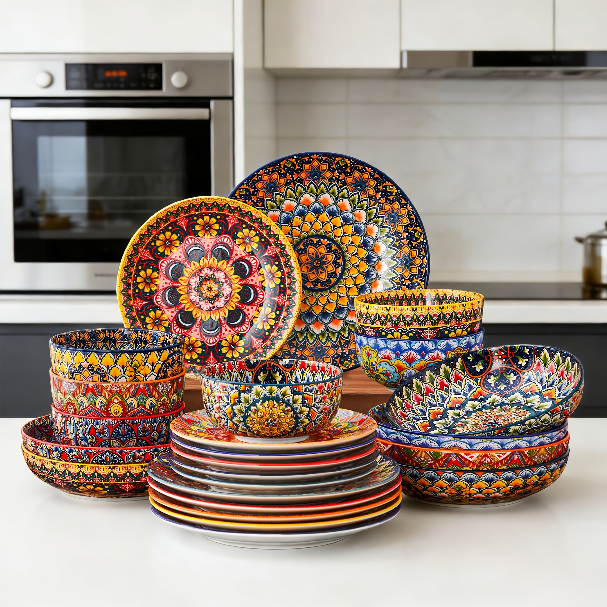 TEMU Bohe Dinnerware Sets Serves 6 People, 24pcs Dinnerware Sets, Plates And Bowls Dish Set With Dinner Plate, Dessert Dinner Plate Soup Plate And