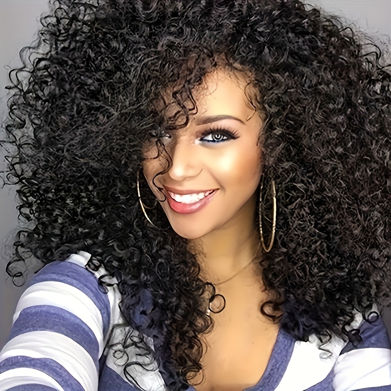 

1pc Women's Afro Curly Wig, Synthetic Kinky Hair, 100% Density, Heat Resistant Fiber, , Cap, All