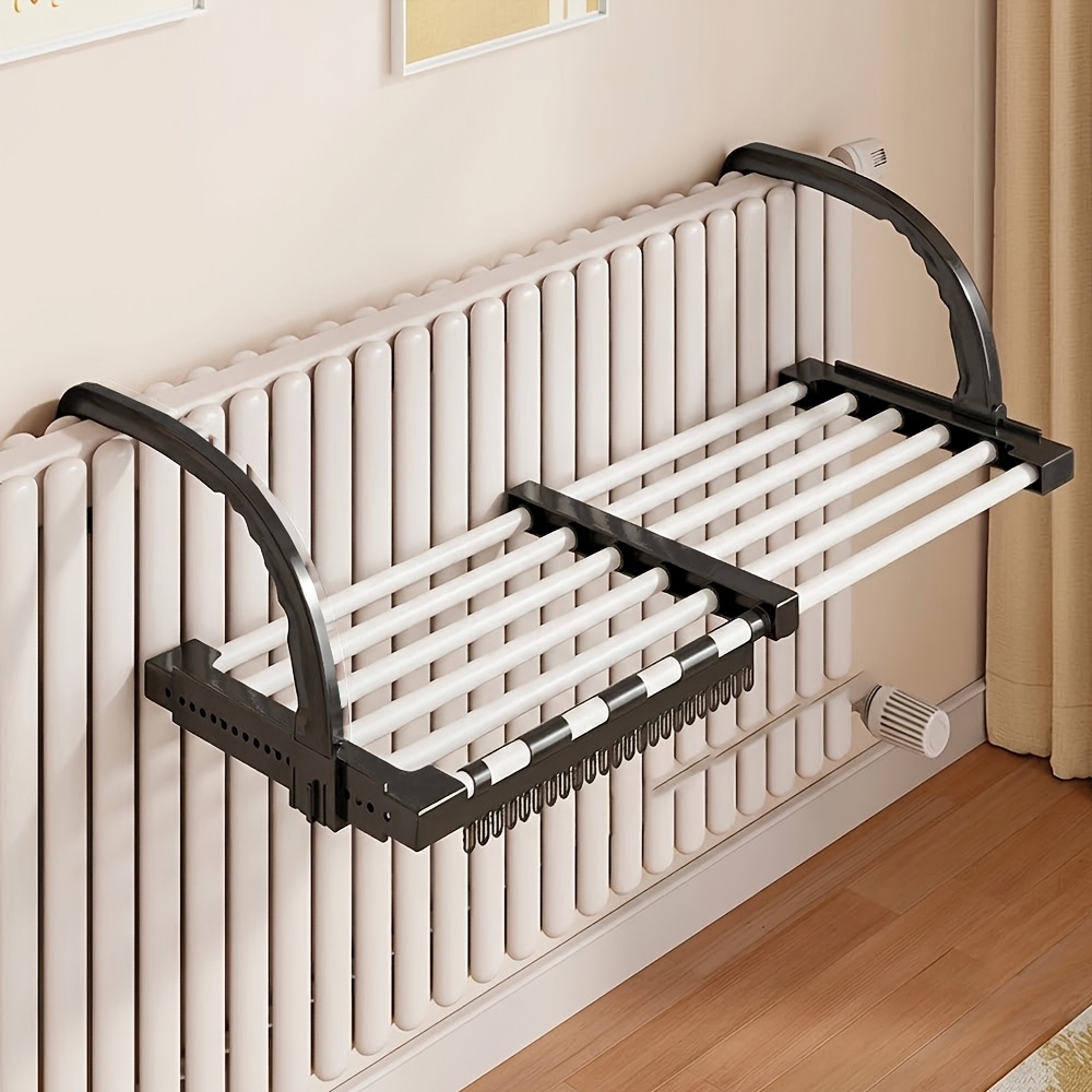 TEMU 1pc 16.5-28.3in Extendable Balcony Clothes Drying Rack Stainless Steel Hanging Radiator Clothes Airer With Detachable Clips For Socks Clothing