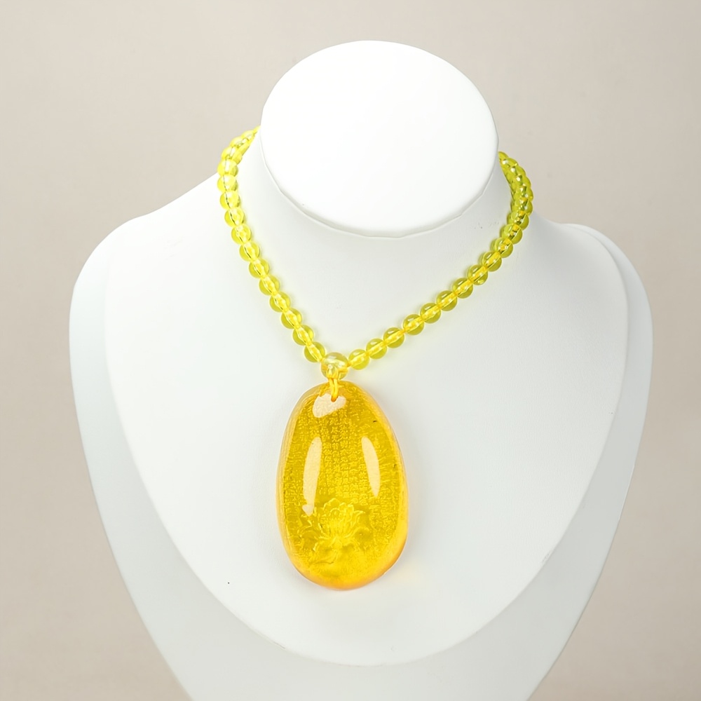 Natural Amber Carved Lotus Sutra Pendant, Unisex Gift