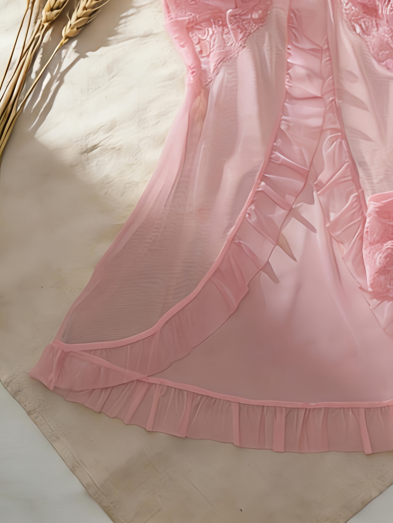 Conjunto de dos piezas sexy para mujer con hebilla frontal - Vestido de encaje francés de muñeca + Pantalón de tirantes de malla para estar en casa - Imagen 10