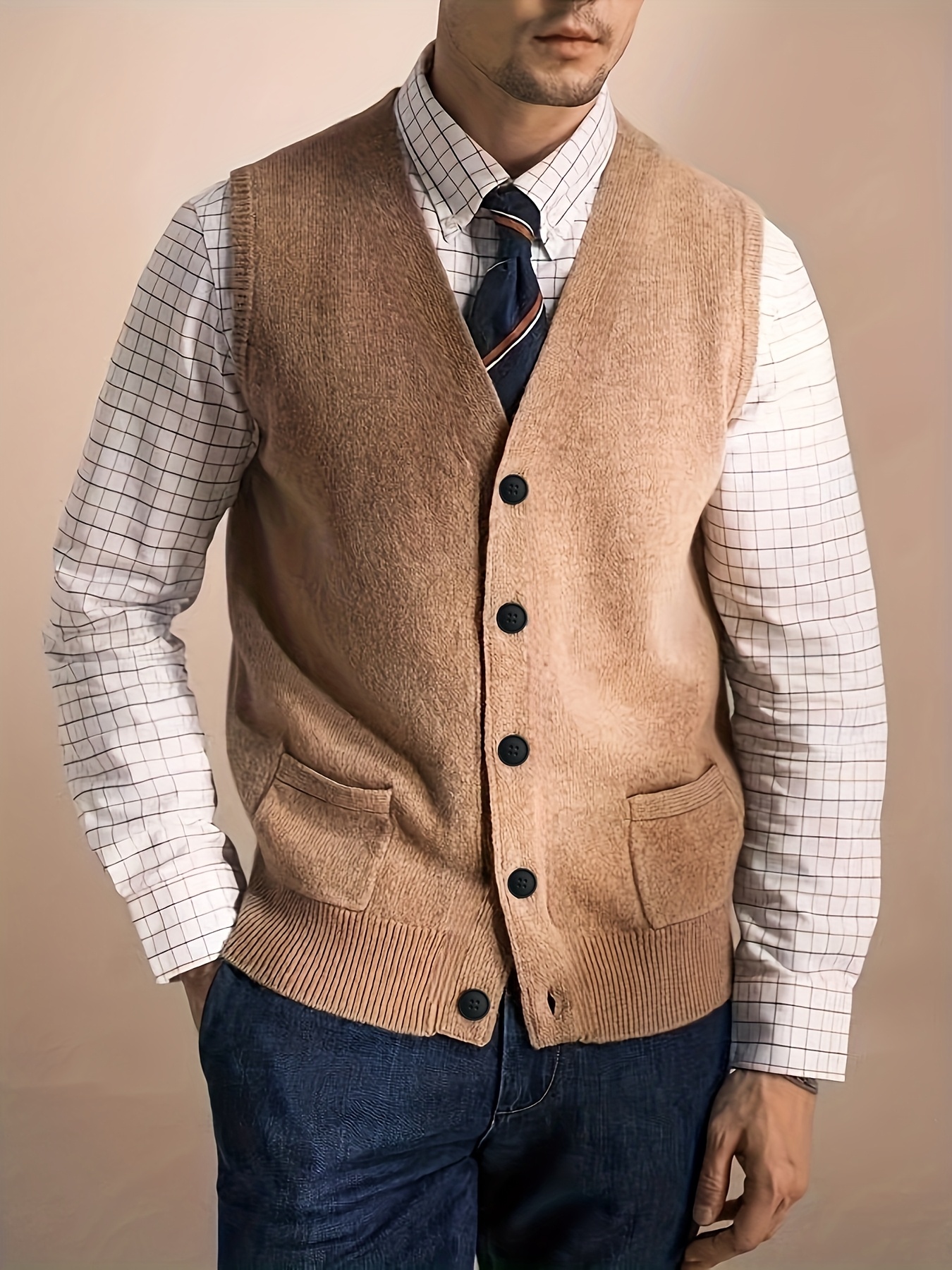 Sleeveless Cardigan Men's Front Open Sweater Casual Wear