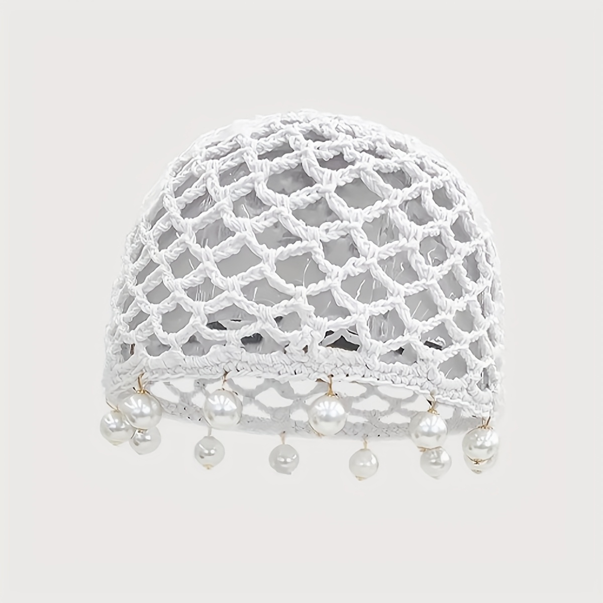 E-shop Frühling/Sommer Damen-Beanie im koreanischen Stil, Ins-, mit durchbrochenen Perlen Netzgewebe, dünne atmungsaktive Überziehmütze, elegante süße