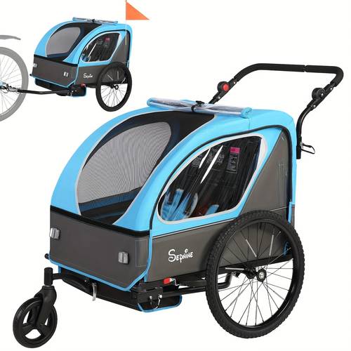 bike trailer for kids 2 in1 canopy carrier to stroller suitable for 2 toddlers kids to bike foldable with 5 point harness and storage bags