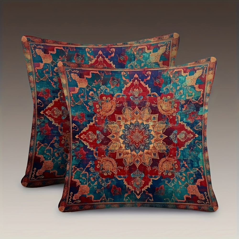 TEMU 2pcs, Double Sided Soft, Throw Pillow Cover 18x18inch, A Detailed, Textured Abstract Of A Persian, Soft And Comfortable, Suitable For , Suitable
