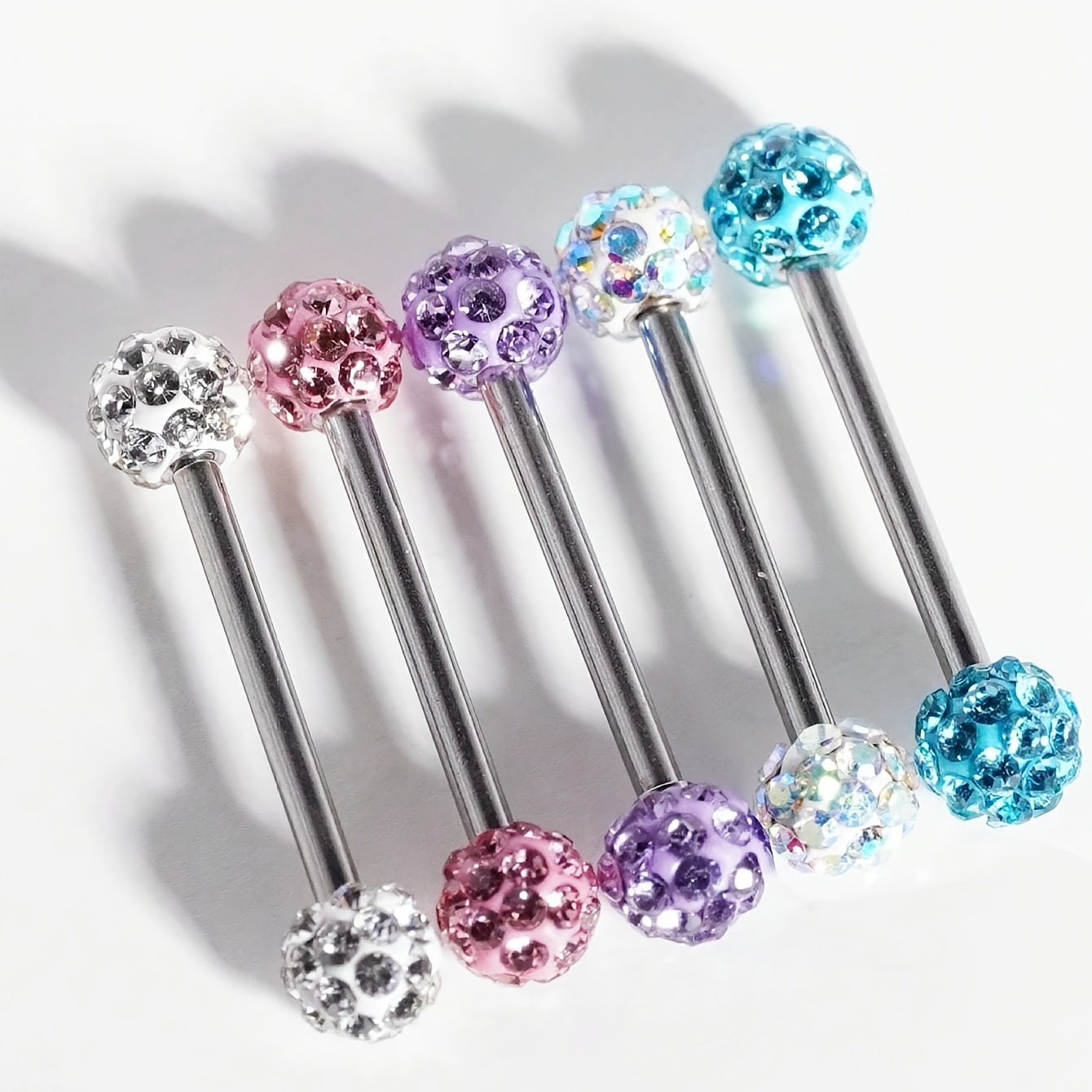 TEMU 5pcs Set Of Simple And Shiny Ball Tongue Studs/ear Studs, Suitable For Women' Wear