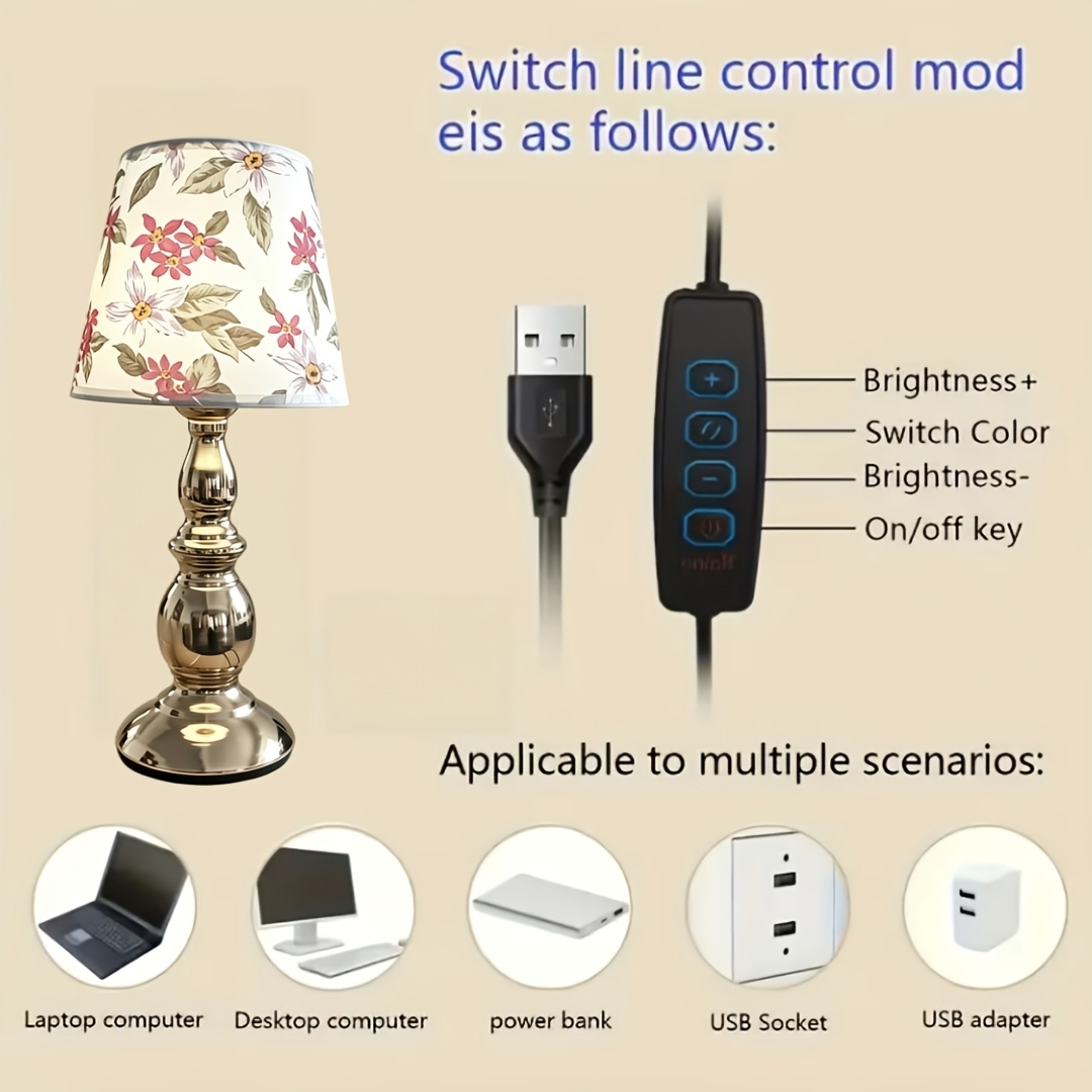 Gourd-Shaped Metal Fabric LED Table Lamp with 4-Key Controller