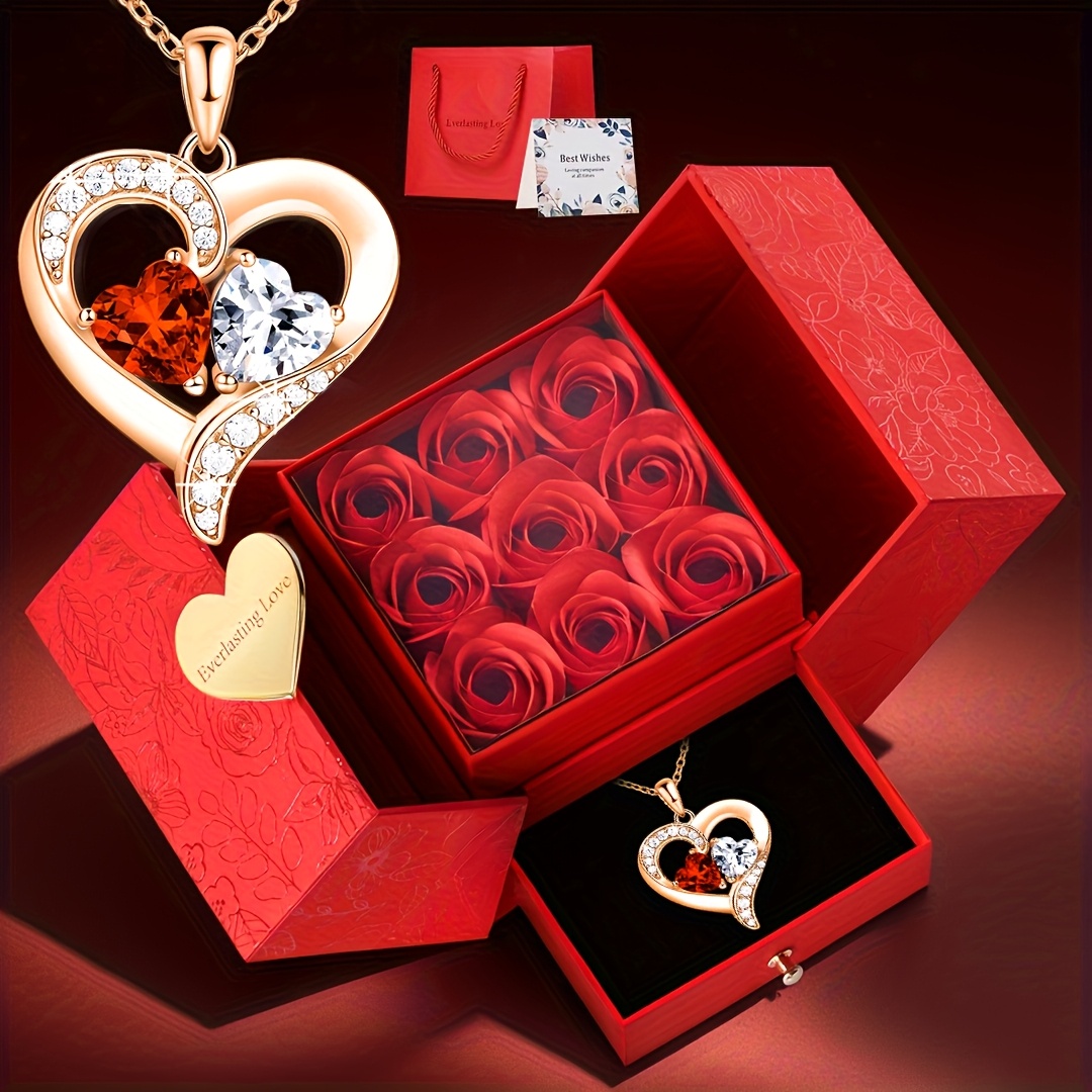 Image of 's Day And Elegant Necklace, Gift For Wife Or Lover, Romantic Or Thank You Gift For Mother, Birthday Gift, Dating Gift, Holiday Party Gift, Includes Red Rose Gift Box
