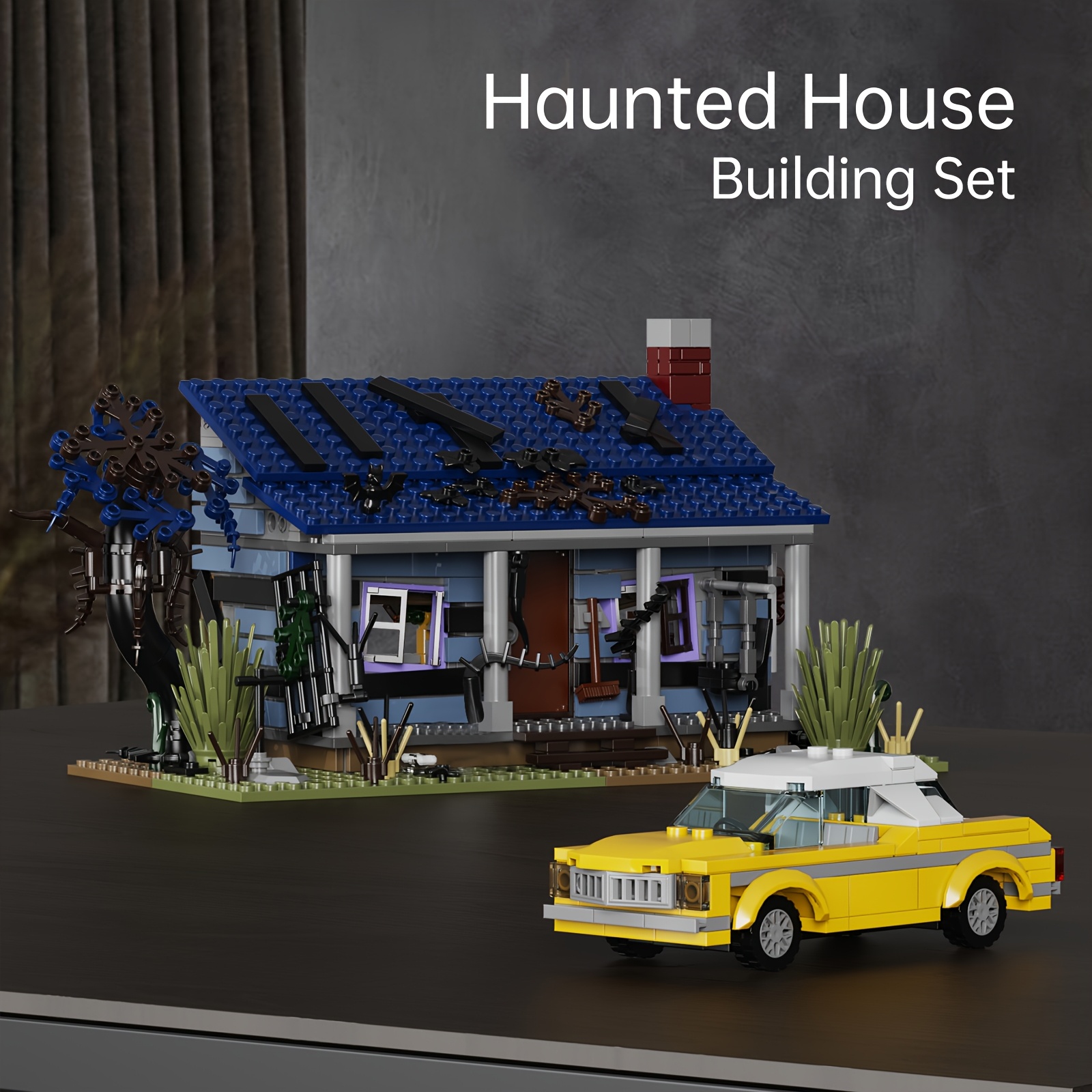 Halloween Popular Horror Movie House Vehicle Combo Block Set Home Decorations Handmade Building Kits ABS Durable Material Compatible With Brands Fan Adult Birthday, Holiday Best Gift 2 In 1 639pcs