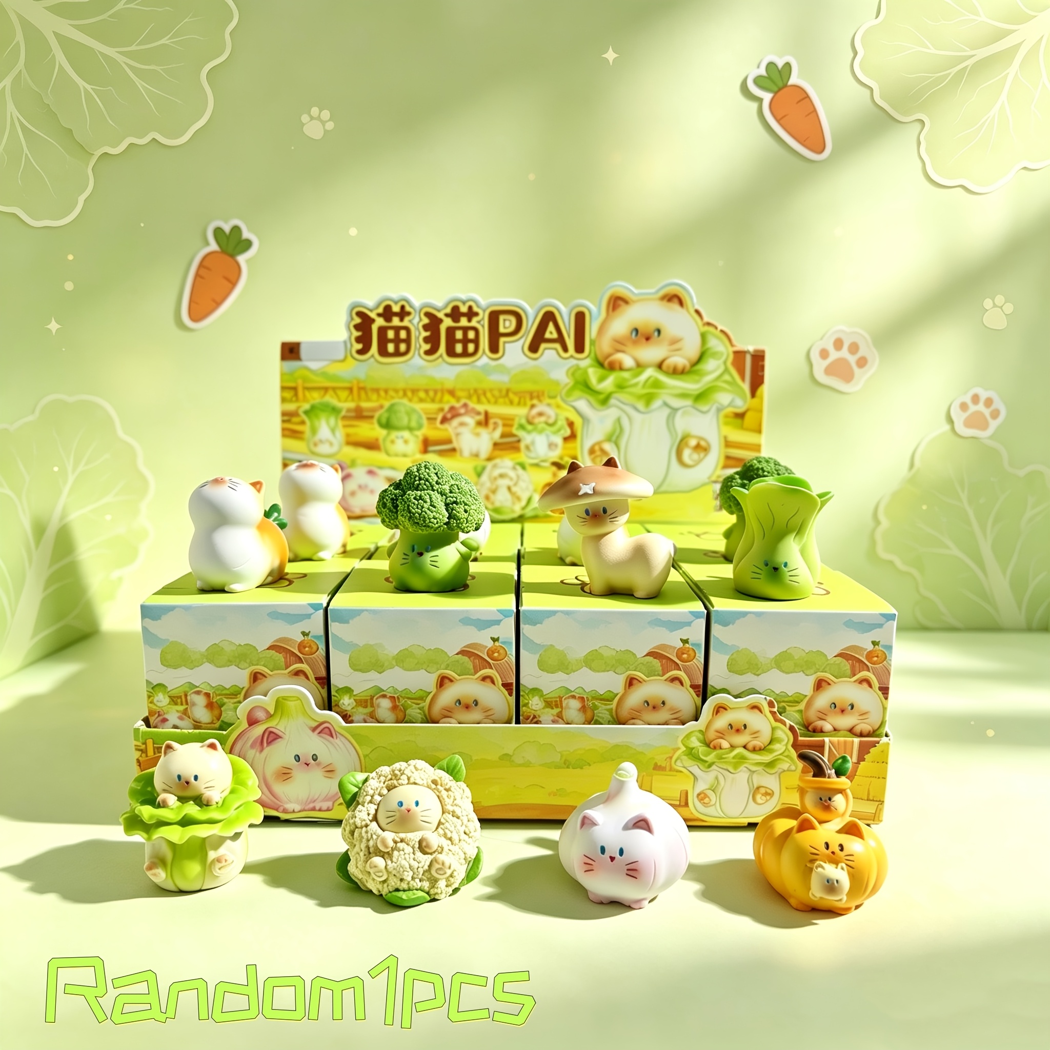 TEMU 1pc Vegetable-themed Cat Figurine - Resin Desktop Ornament With Carrot/cauliflower/cabbage Suitable For Home, Car & Party Decor, Cute