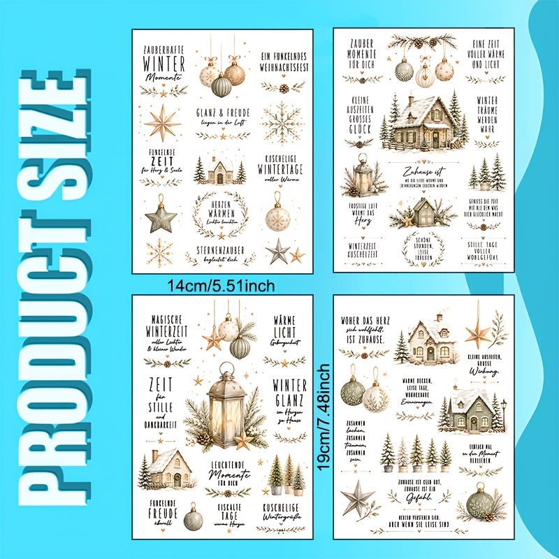 TEMU 4pcs Nordic Winter Christmas Theme Vinyl Uv Dtf Transfer Suitable For Cups, 16oz Glass Tumblers, Coffee Mugs, Ceramic, Pc, Phone Case Transfer