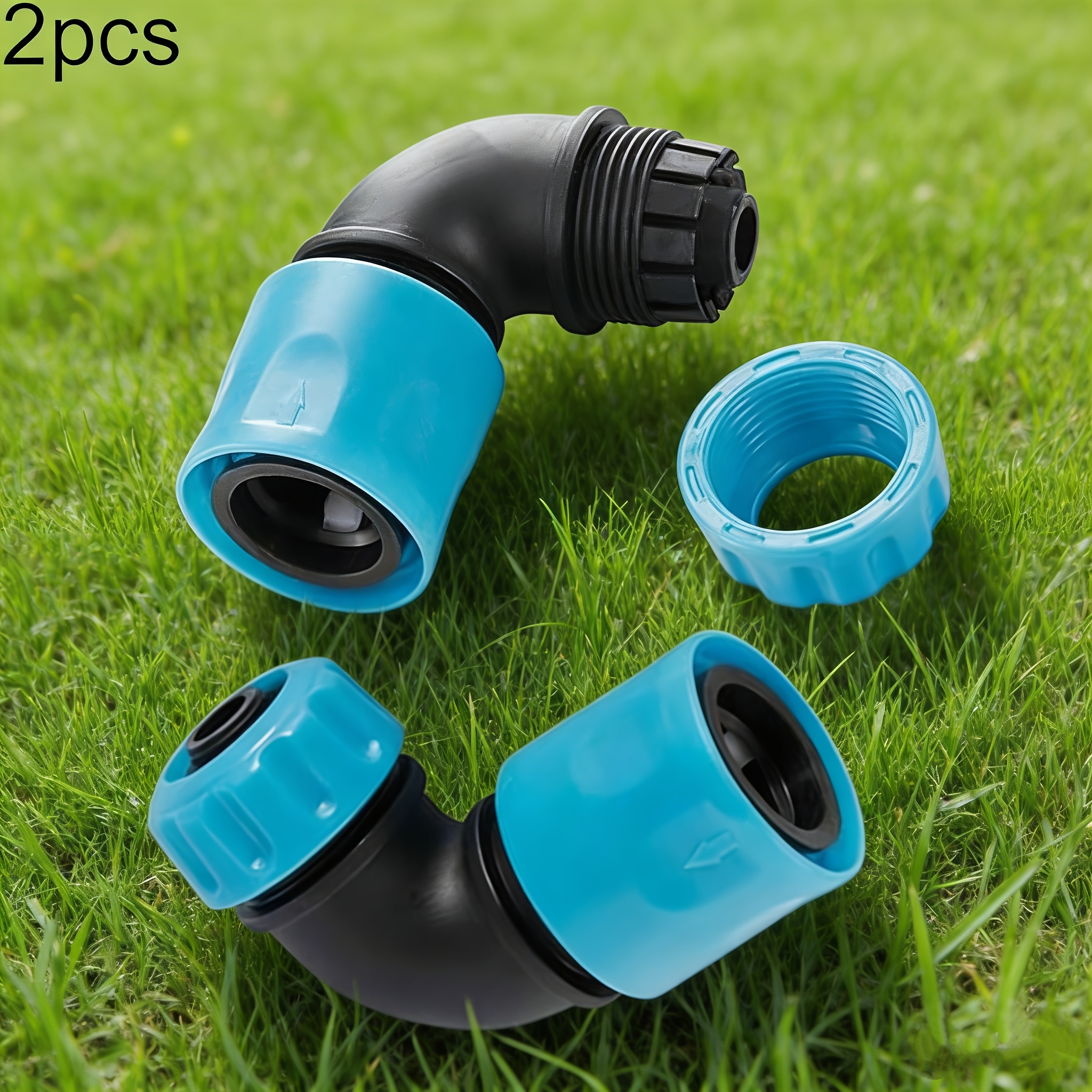 Image of Abs 1/2 Inch (12.5mm) 2pcs Hose Elbow Quick Connector, Garden Hose Fitting, 90 Degree Elbow Quick Connect Adapter For Garden Irrigation & Car Washing (blue)