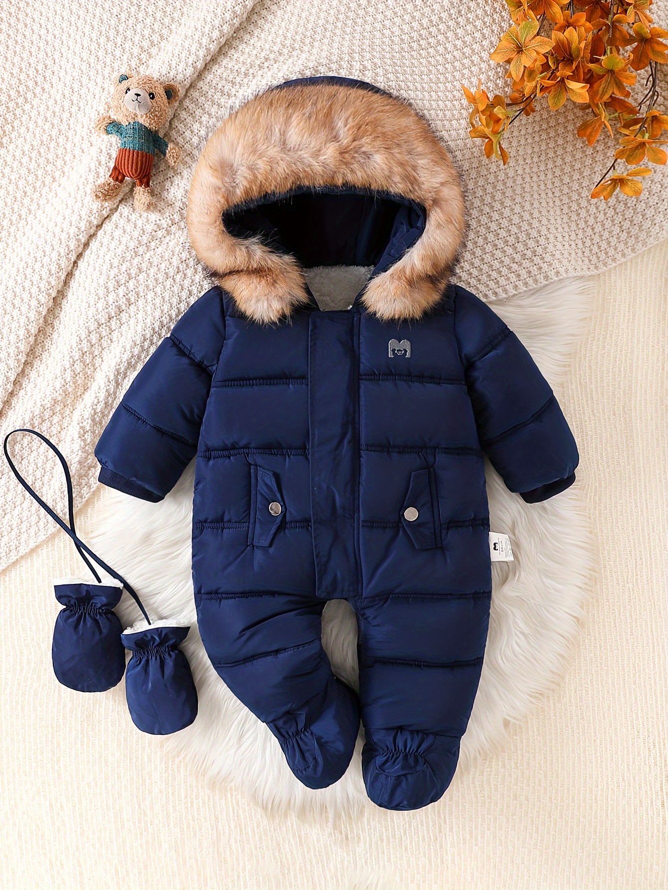 *'s Warm Zip Up Hooded Padded Bodysuit, Casual Long Sleeve Romper Jacket,  Toddler Infant Girl's Onesie For Fall Winter Outdoors