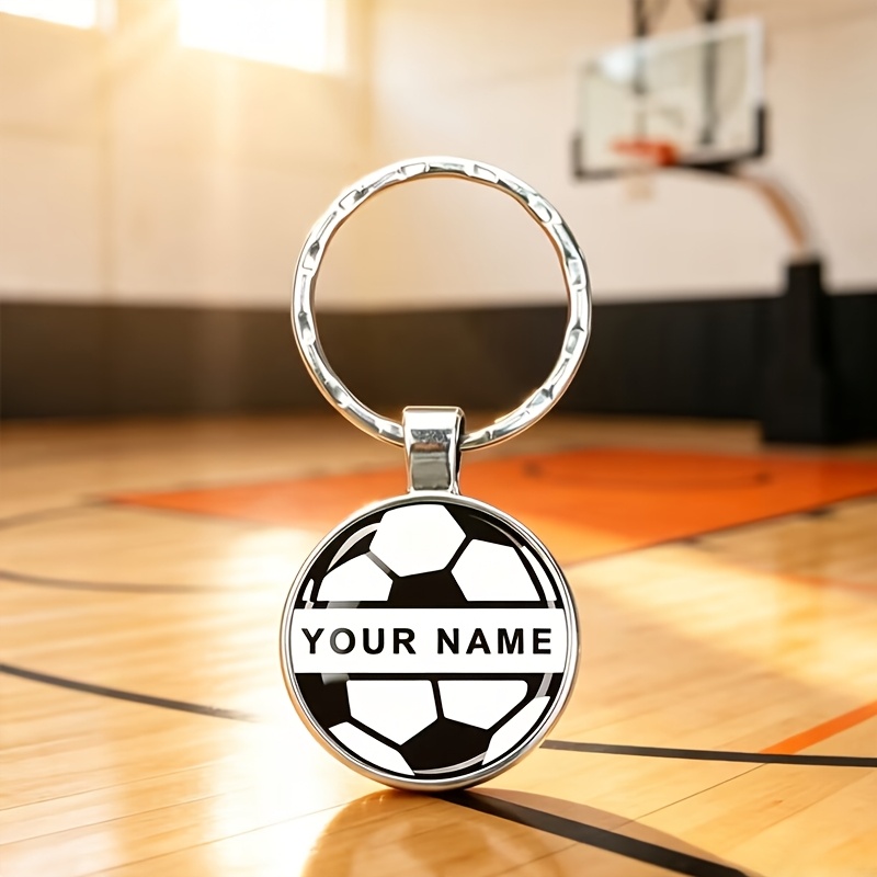 TEMU 1 Llavero de fútbol con personalizado, Llavero con colgante de cristal y texto personalizado, Llavero accesorio de estilo deportivo, Regalo de