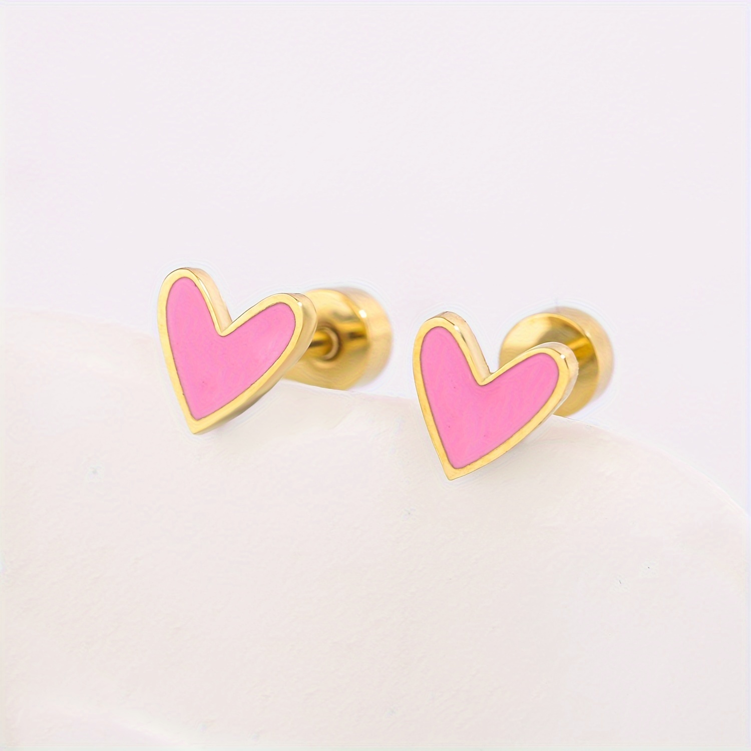 

Heart Earrings With Enamel, Stainless Steel Screw Back Stud Earrings