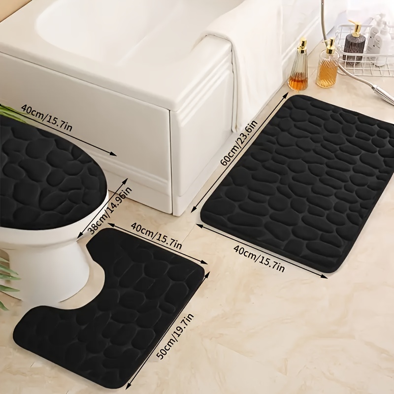 

3pcs Mat Set - , Non-slip, Memory Foam Cushioned Mats With Design - Quick-dry U-shaped Toilet Rug & Foot Pad - Fleece Bathroom Decor