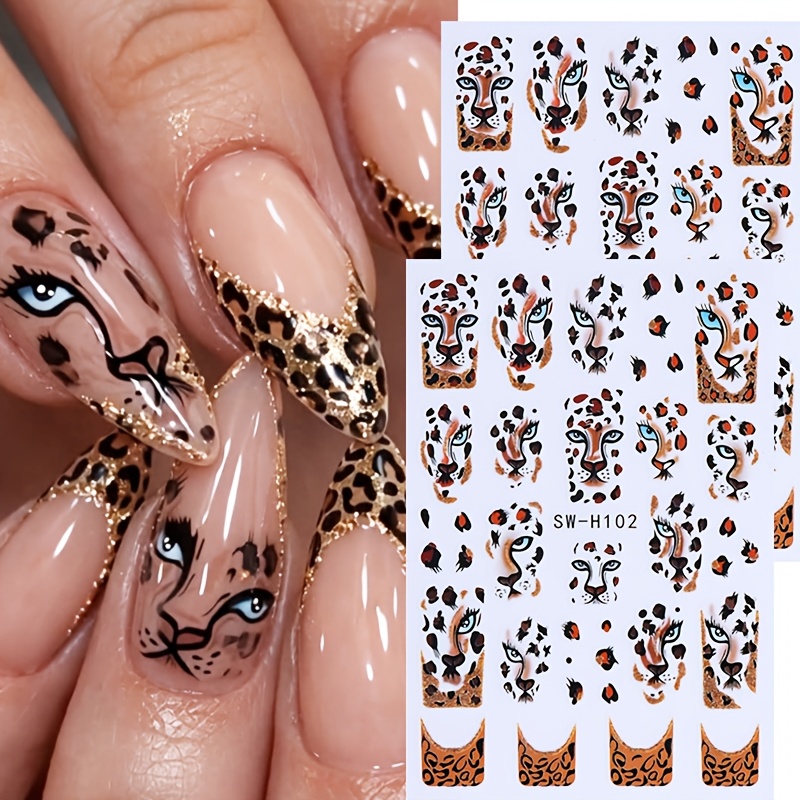 2 Sheets Leopard Print Nail Stickers, Autumn Winter Pattern Nail Decals, Vintage Diy Nail Art Decorations, Holiday Manicure Supplies