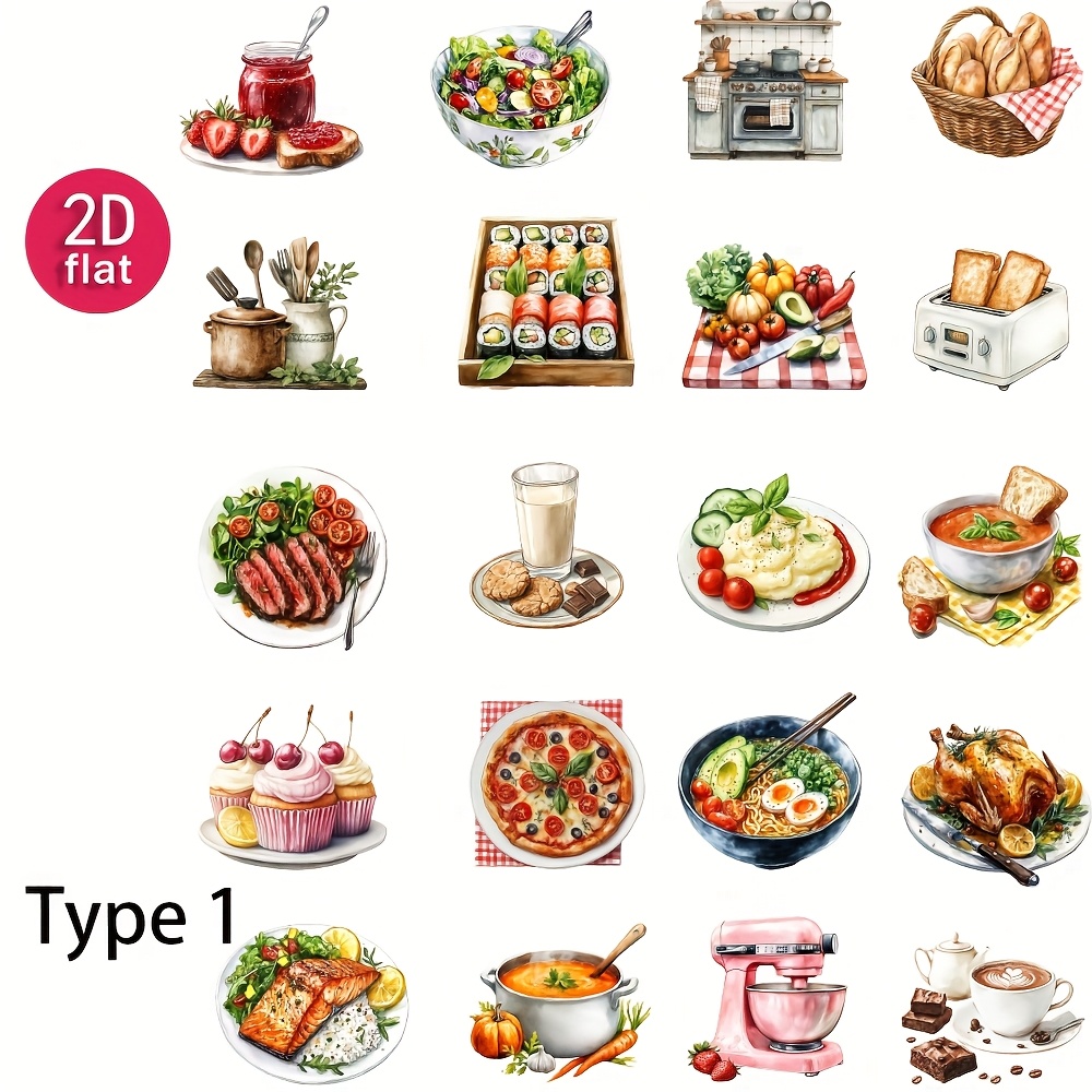 Image of 2d Of Vintage Cooking Themed Stickers For Decorating Scrapbooks, Journals, Photo Albums, Stationery, And Projects