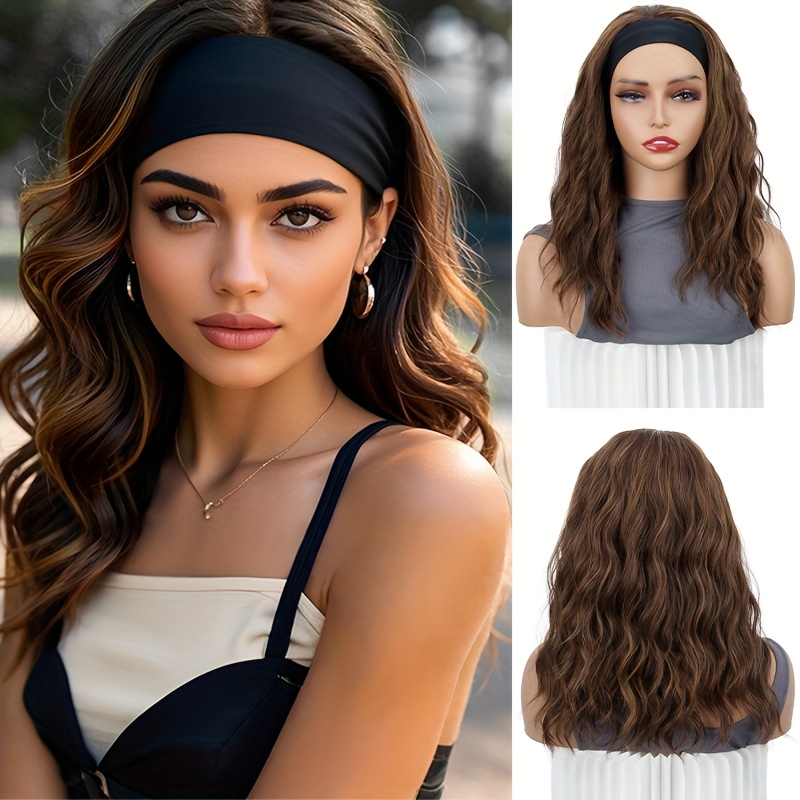 TEMU Perruque bandeau ajustable colle - Bob court longueur épaule cheveux synthétiques bouclés confort adhésif pour , les fêtes et les événements