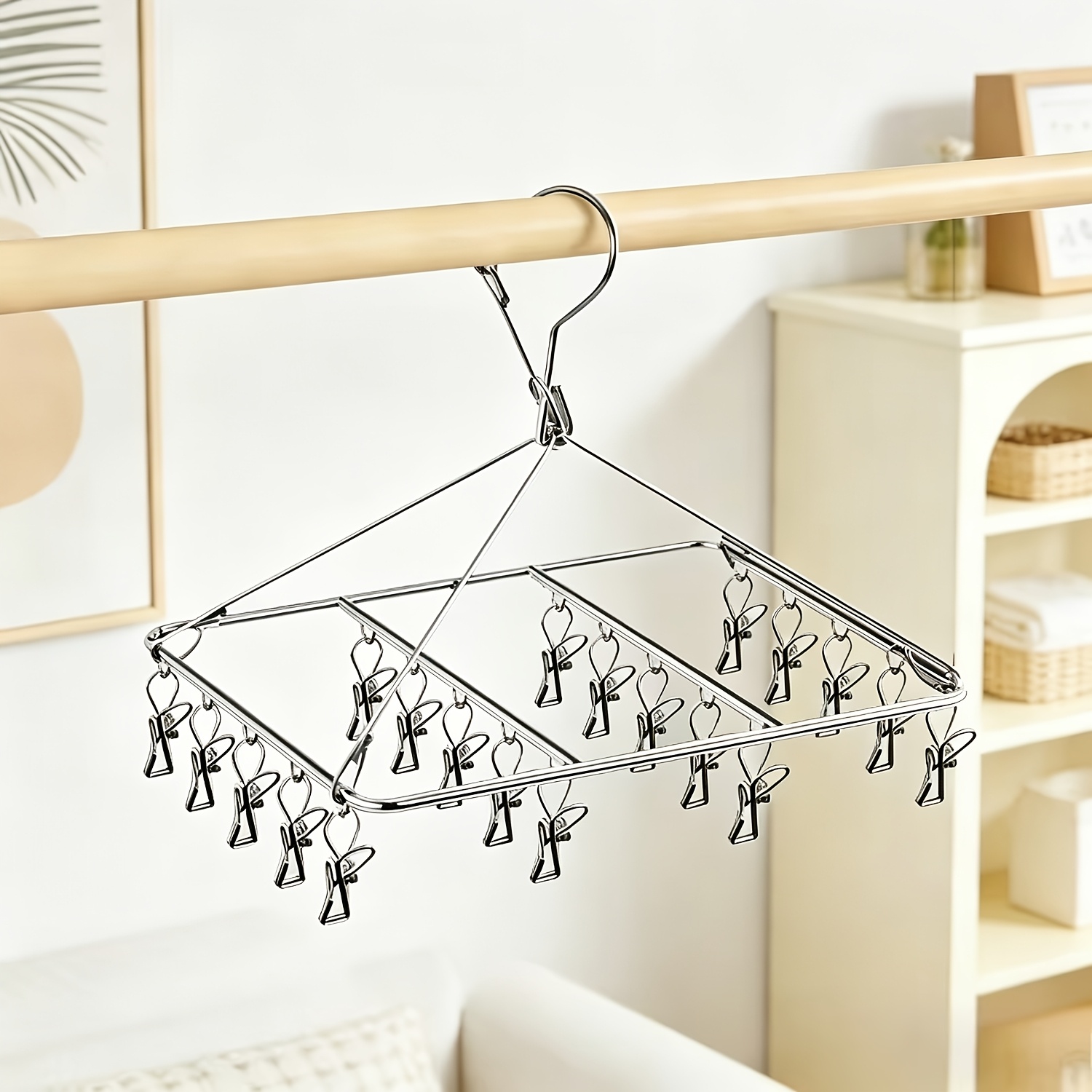 TEMU Stainless Steel Laundry Hanger, Multipurpose Household Drying Organizer For Balcony And Bathroom, Windproof Hook, Space-saving Hanger For Socks,