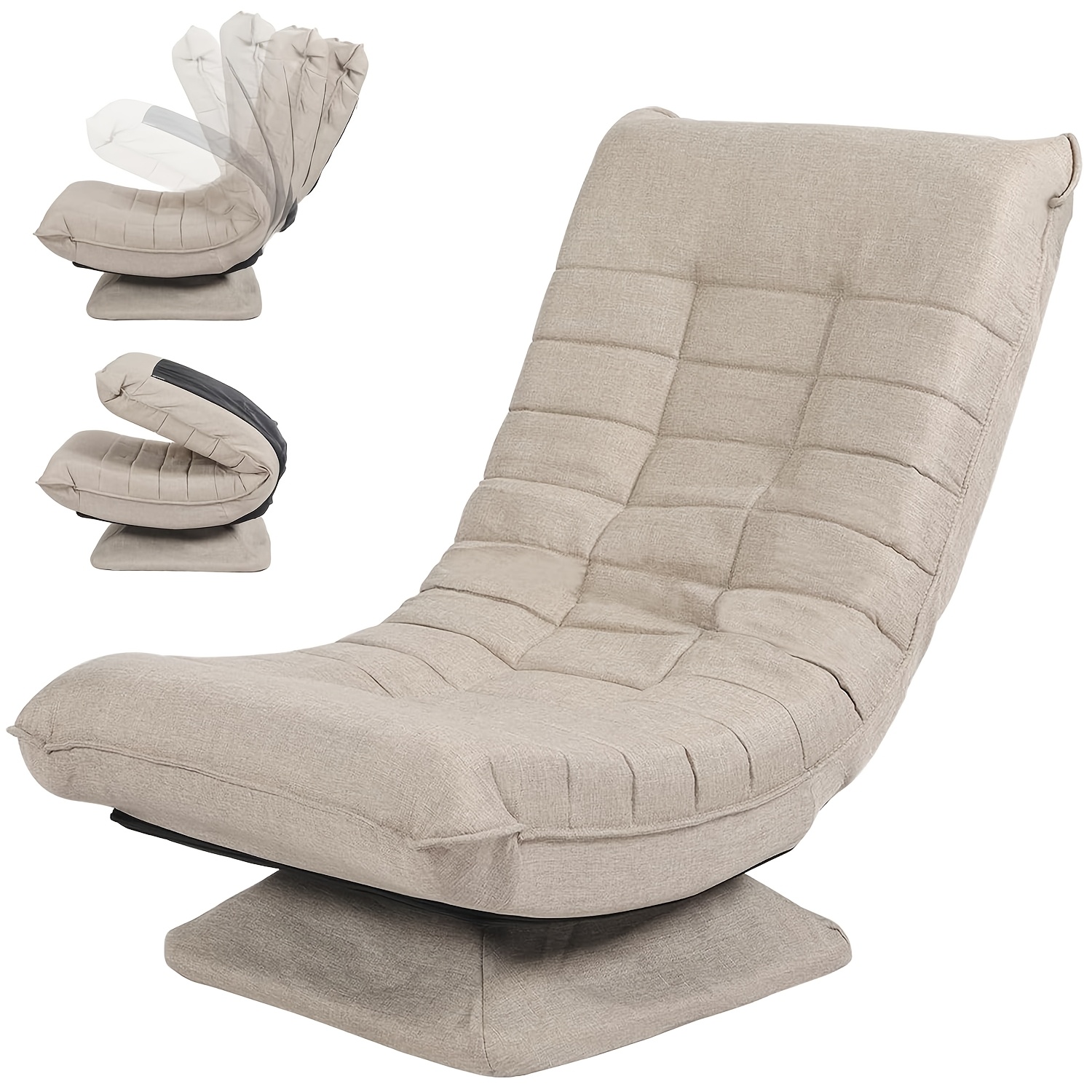 Image of Back Chair, Floor Leisure Chair, Five-position Adjustable Backrest, Foldable, Load-bearing Up To 150kg, Removable Linen Fabric Chair Cover, Recliner, Gaming Chair, Reading Chair, Floor Sofa