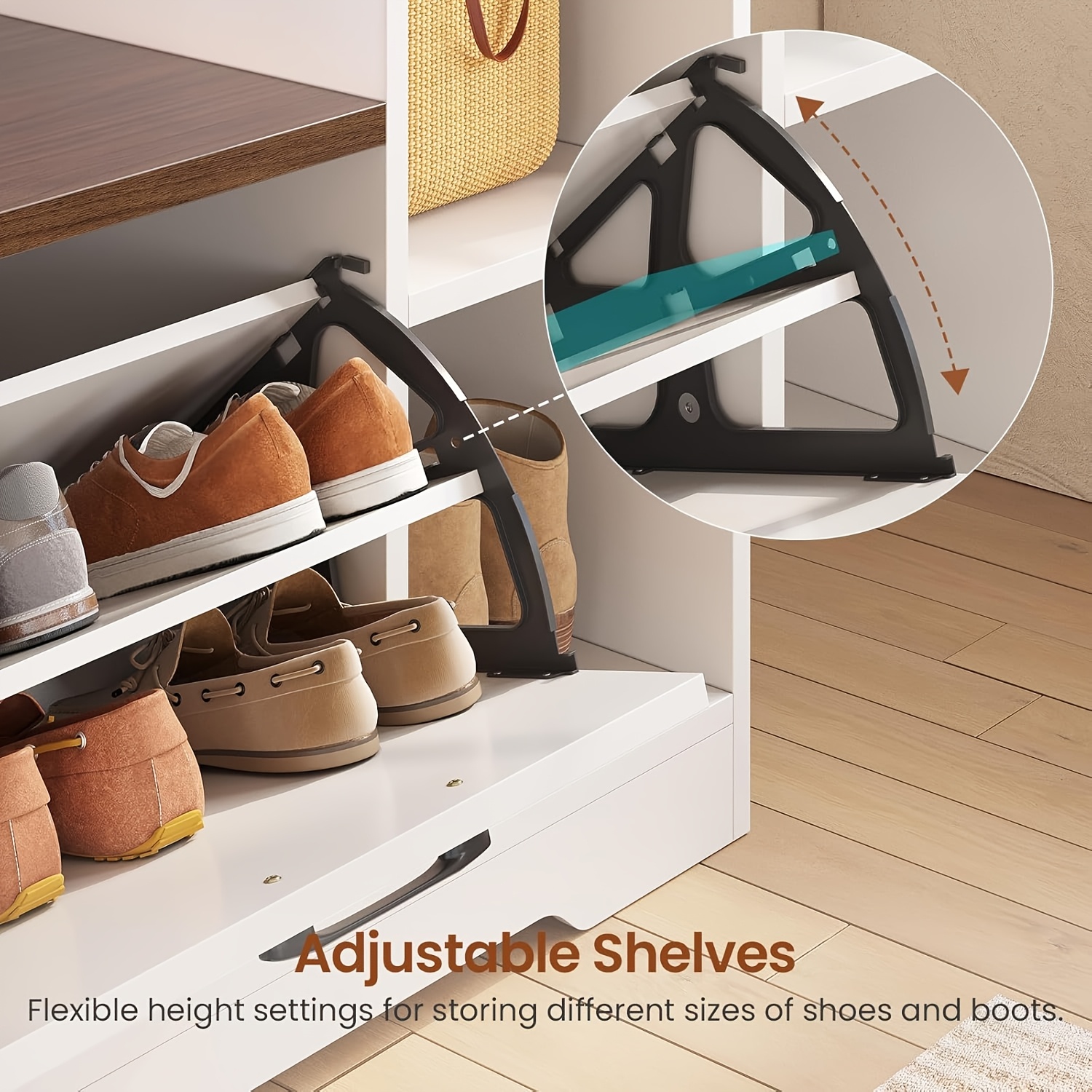 Farmhouse Entryway Organizer with Bench & Shoe Cabinet - 7 Shelves, 10 Hooks, LED Lighting, USB-Powered, White Engineered Wood Storage for Hallway, Living Room, Bedroom - Easy Assembly, No Tools Needed, Entryway Storage, Rustic Charm, Durable Construction, Home Organization, Minimalist Design, Sturdy Construction, Home Decorators