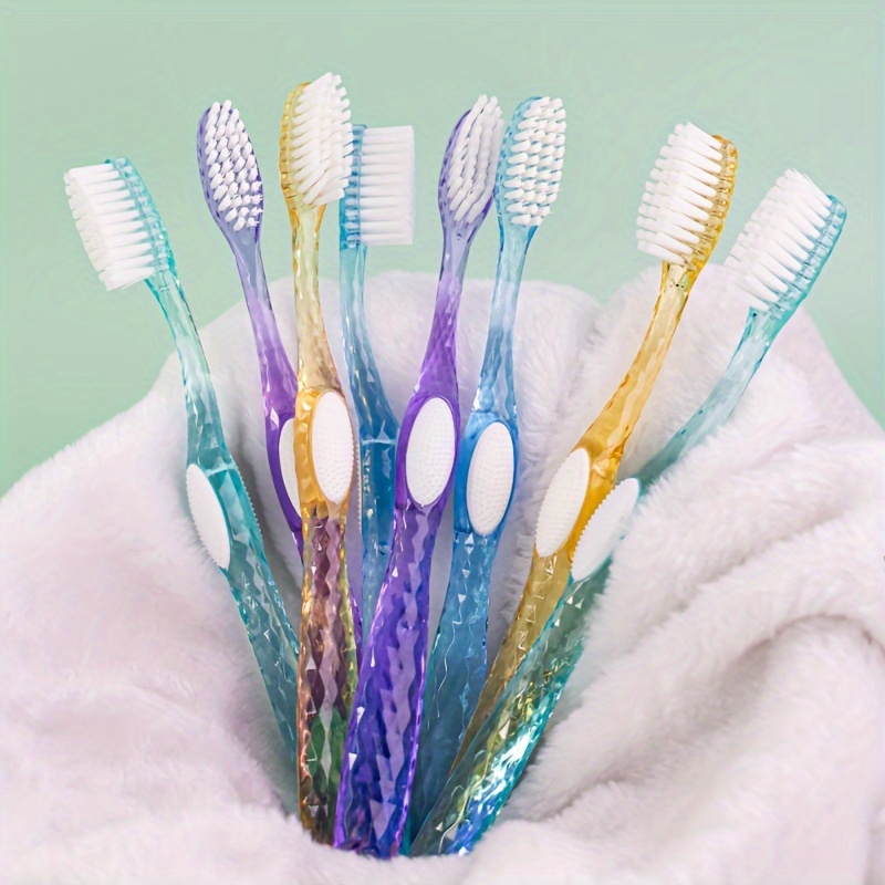 

8-pack Full-head Manual Toothbrushes With Nylon Bristles - Hard Firmness For Adults, Unisex Transparent Diamond Design - Multipack Dental Care Set