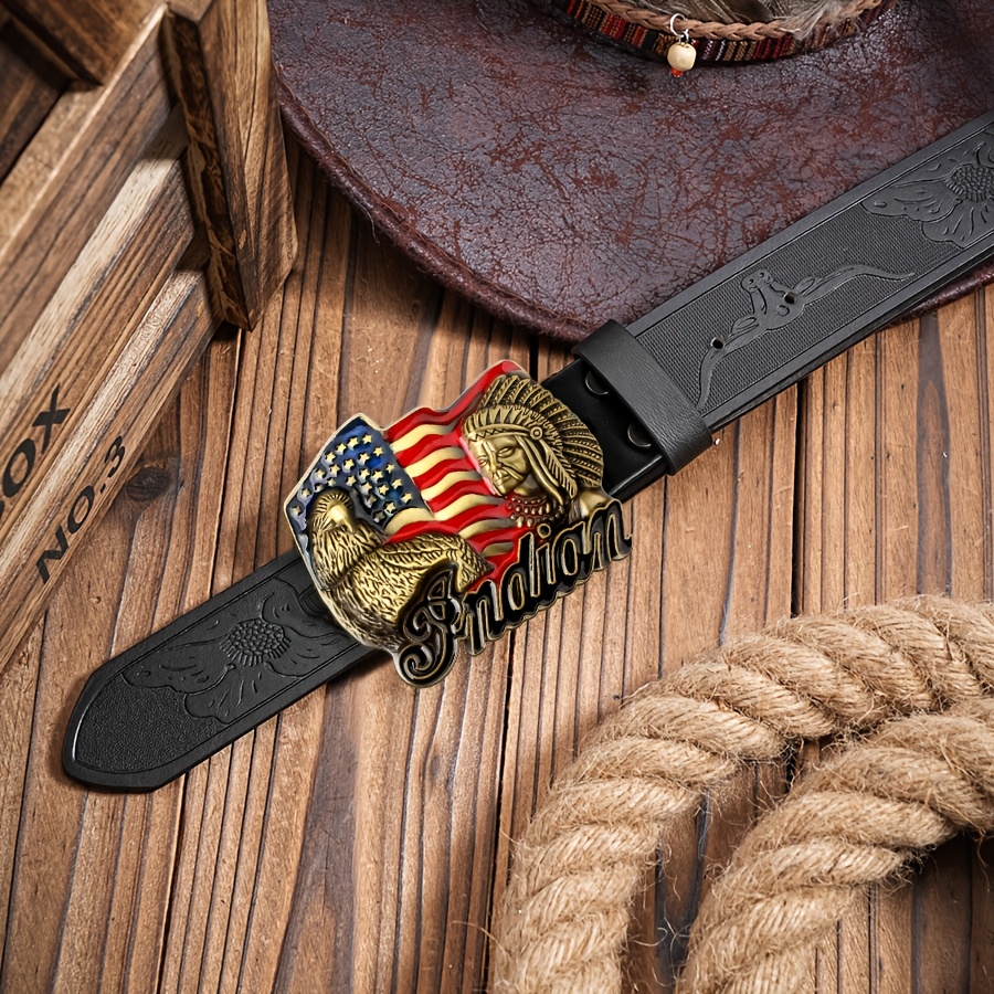 Vintage Western Eagle & INDION Engraved Buckle Belt
