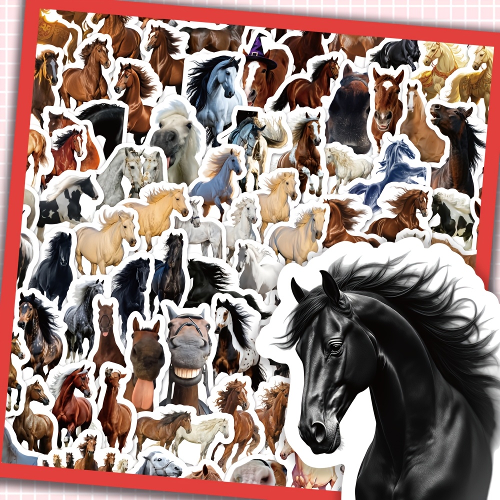 100pcs Realistic Horse Stickers, Creative Decoration Desktop Handbook Hd Stickers, Suitable For Roller Skating And Cycling, Cycling Stickers And Decals
