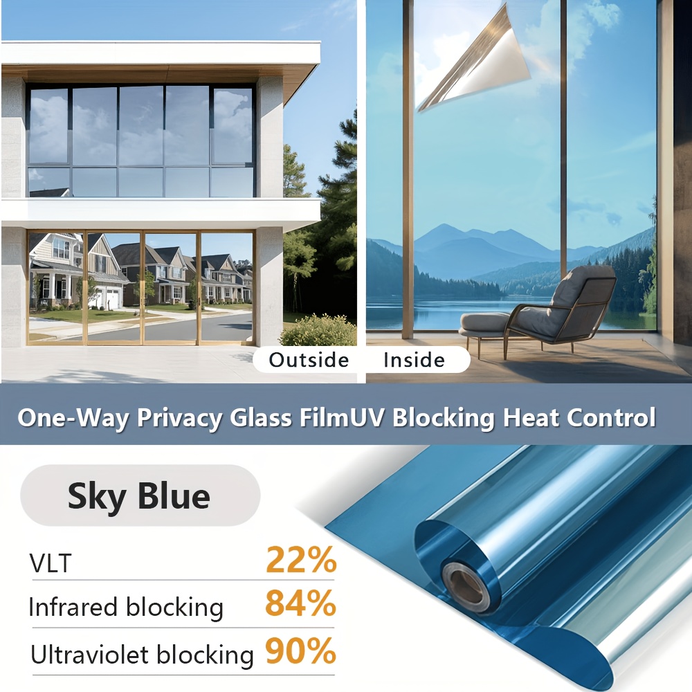 Image of Mirror Privacy Window Film Suitable For - Self-adhesive Static Cling Nano-ceramic Tint, Blocking Glare, Heat Control & Energy Window Covering For Glass Doors, Windows - No Glue Required