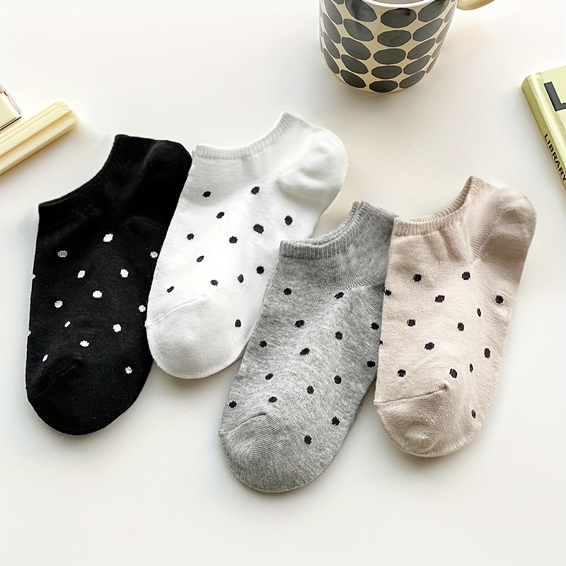 

5 Pairs Women's Summer Thin Fashion Polka Dot Ankle Socks, Breathable Casual Low Cut Boat Socks