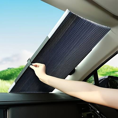 1pc car front windshield sunshade which can protect against the sun car with lockable suction cups is an automatically retractable car sun visor does not block the view and is suitable for most cars