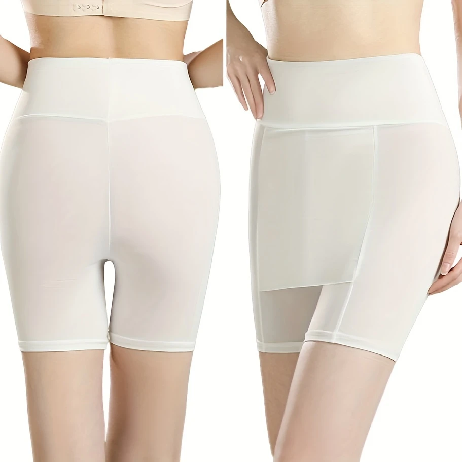 womens solid color high waist shaping shorts hip underwear summer lightweight double layer ice silk safety panties with tummy control details 8