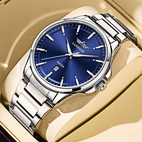 1 x new stylish stainless steel trendy high end luxurious business casual party travel mens multifunctional battery powered large dial with large scale lines calendar display green display ideal gift for birthdays holidays