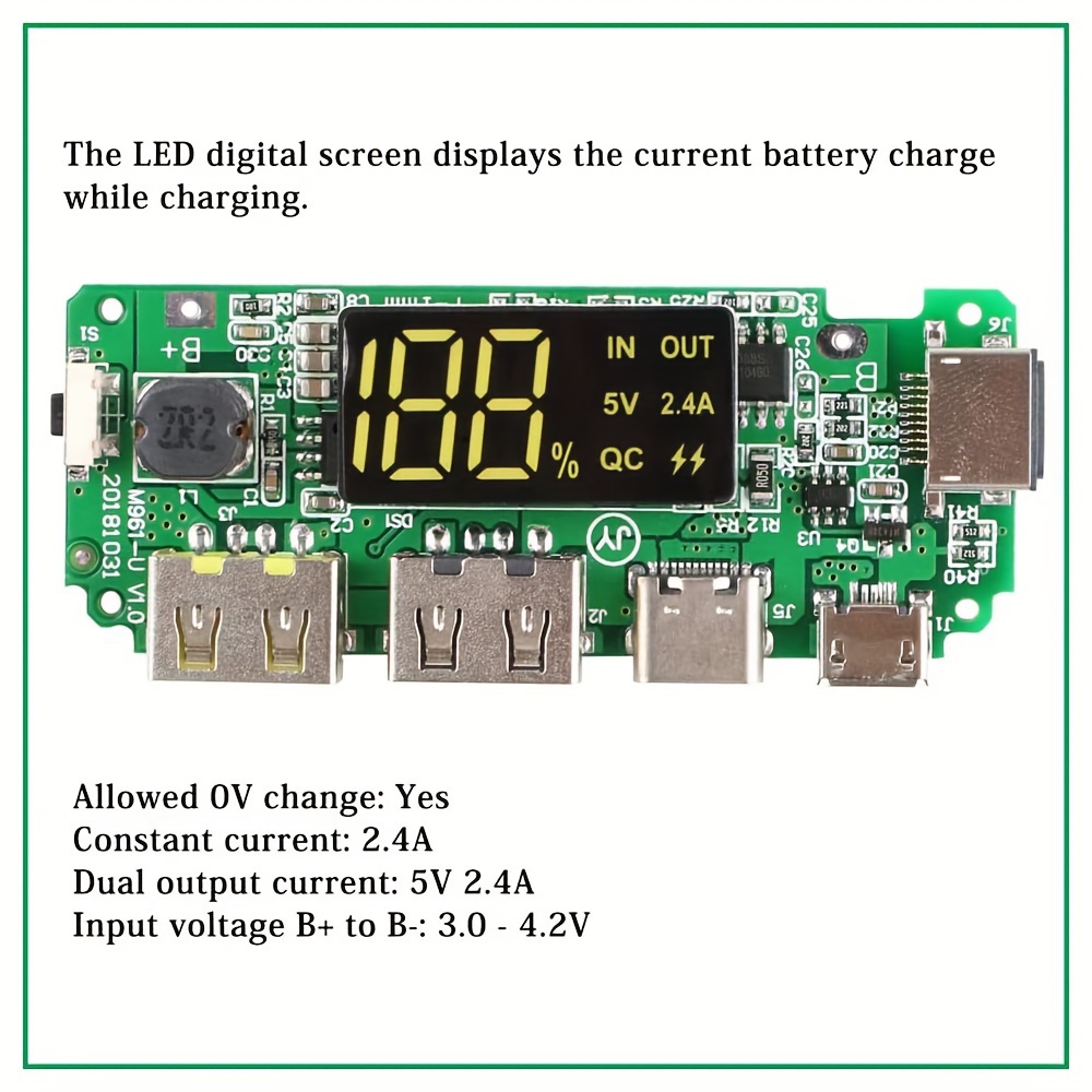 1pc/4pcs, placa de carga 18650 con usb 5v 2.4a de energía móvil, placa cargadora de batería de litio 18650, con protección contra sobrecarga, sobredescarga y cortocircuito, placa de energía usb diy, 3 puertos de carga detalles 0