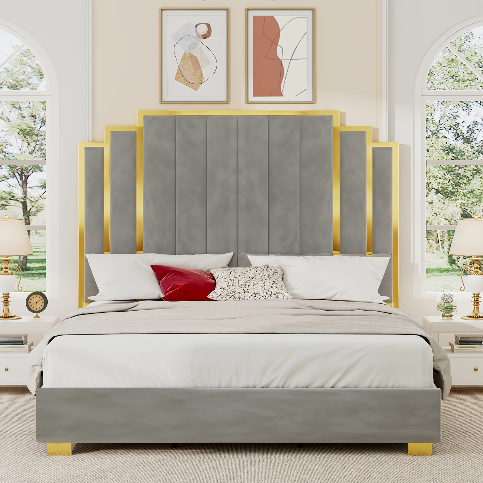 LUXOAK Modern Upholstered Bed Frame with 65