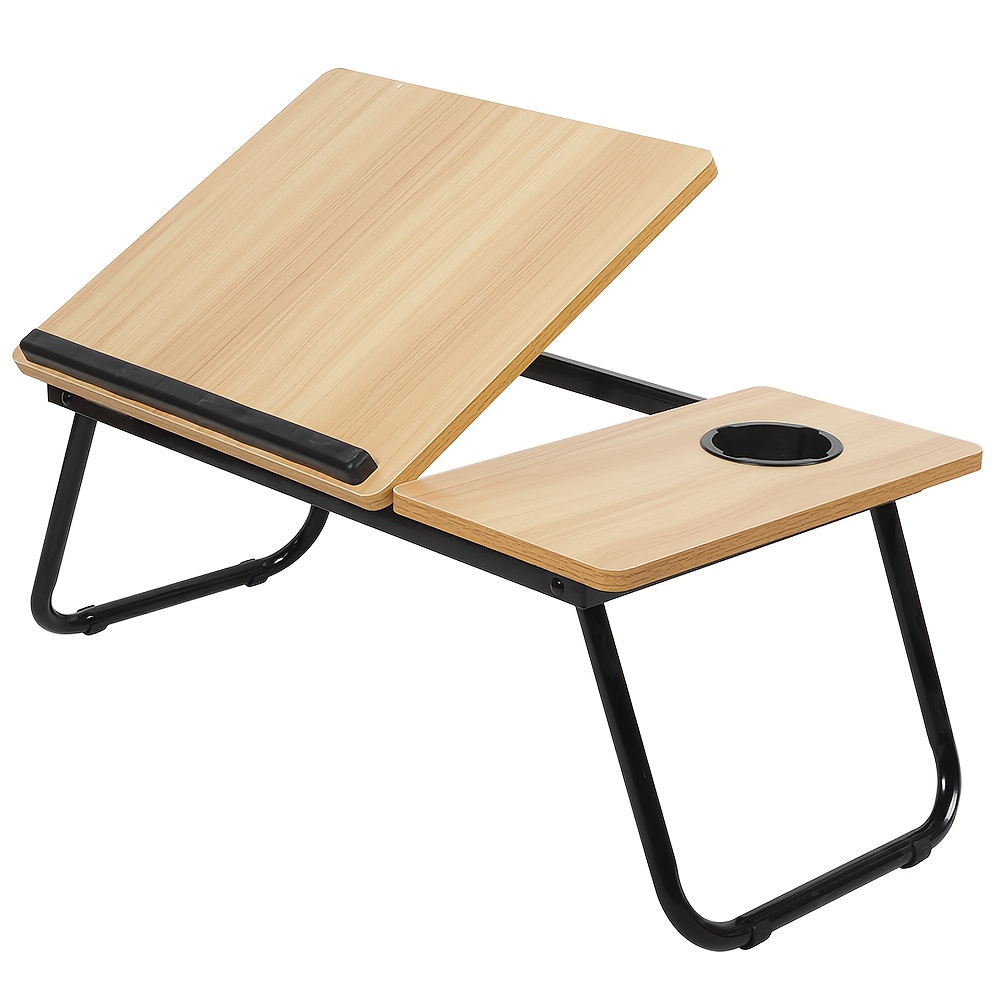 TEMU Laptop Desk For Bed, Adjustable Laptops Stand With 5 Adjustable , Portable Lap Tray Table With Cup Holder, Laptop Bed Desk Tray For Eating