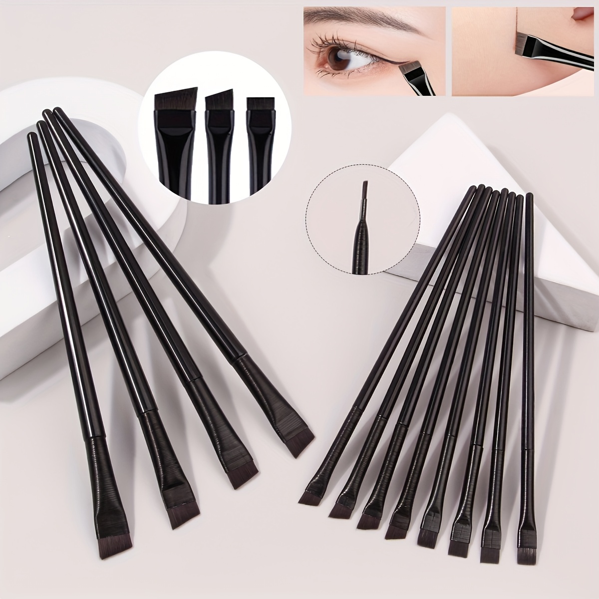 

12pcs Ultra- Eyeliner Brushes, Precision Long Handle Makeup Tools For Eye Contour And Eyebrow Powder Application, Eyeliner Set