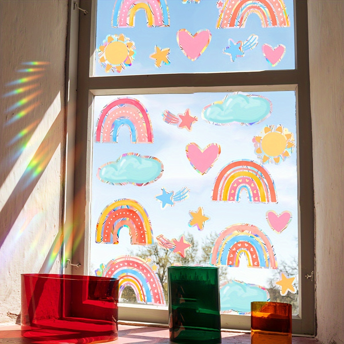 

A Set Of 2 Rainbow Window Glass Stickers For Home Decoration Window Stickers Stickers Xc8007-nh