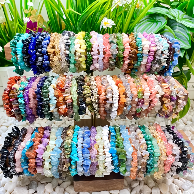 

10pcs/15pcs/20pcs Random Style And Color Beach Vacation Pebble Bead Bracelet Set, Bohemian Style Bracelet