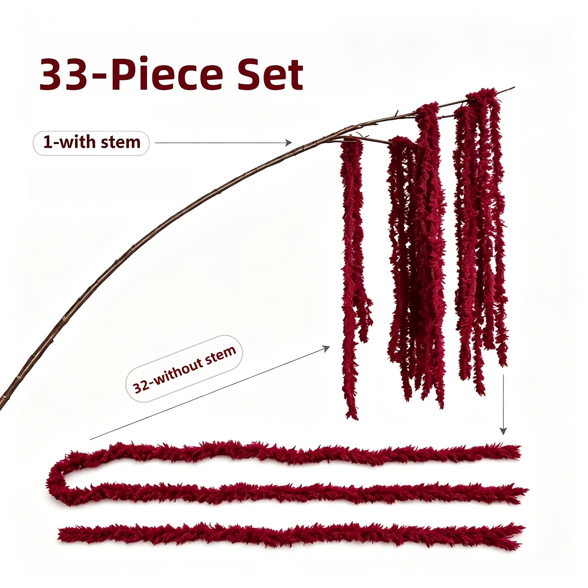 TEMU Ensemble de 33 pièces - Fleurs d'amarante artificielles/Riz suspendu/ d' - Élégantes glycines rouge vin suspendues, adaptées pour la décoration