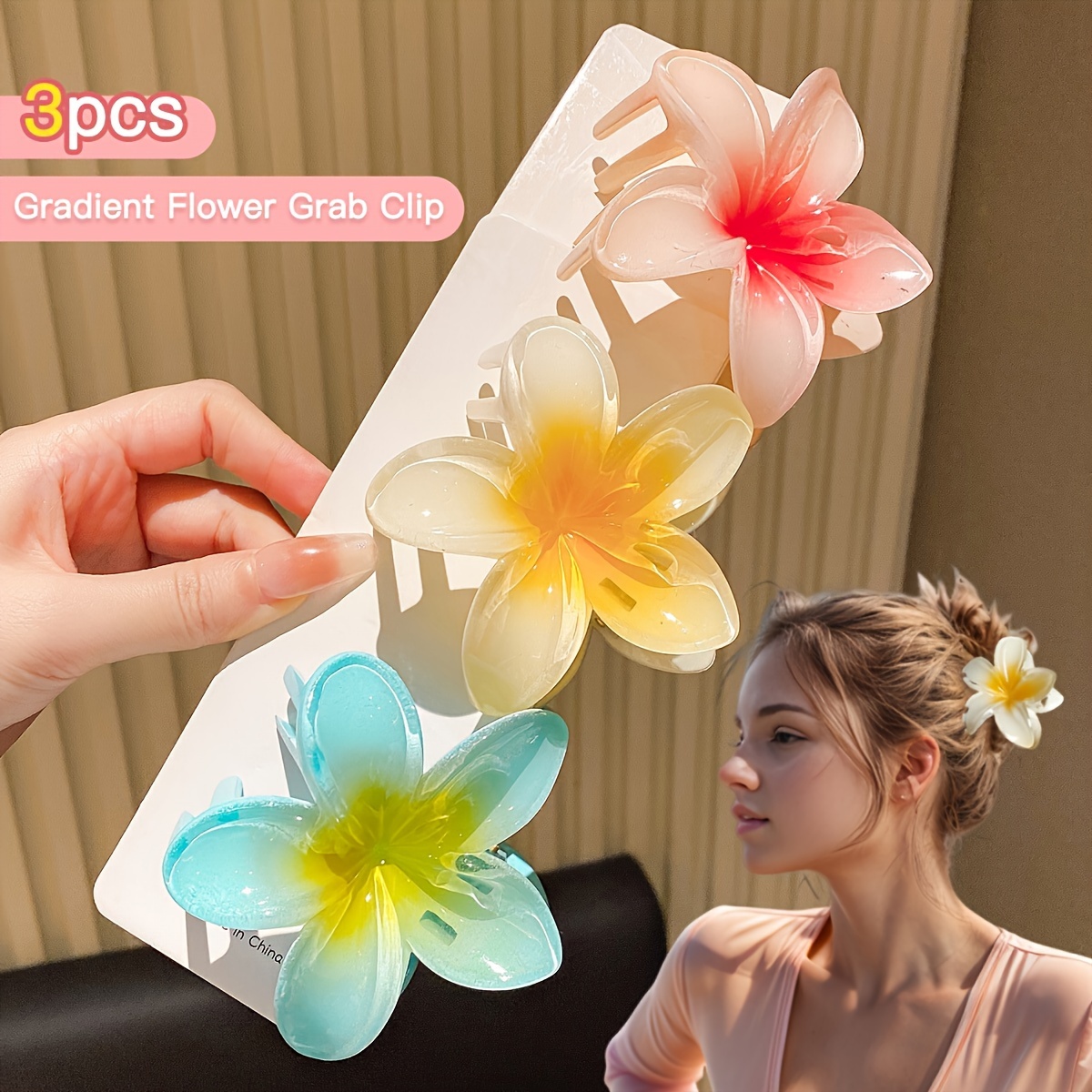 

1/3pcs Women's Colorful Frangipani Hairpin Hairpin For All-match Outdoor Use