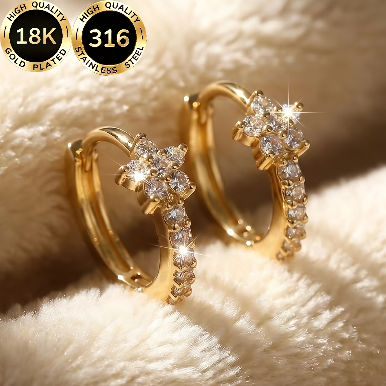 TEMU A Pair Of High-quality Steel 18k Gold-plated Hypoallergenic Face-contouring Light Luxury Sparkling Pentagram Star Earrings For Women, Designed
