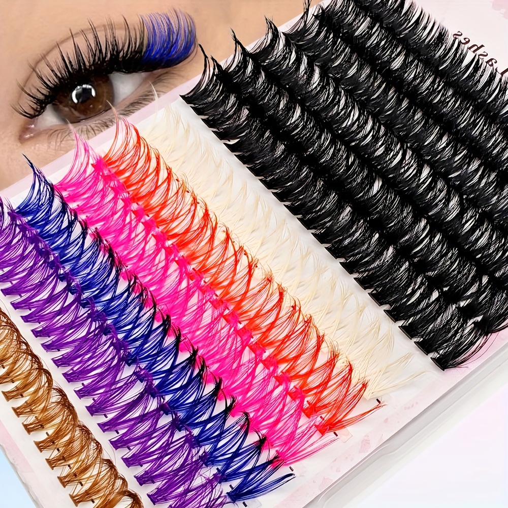 

240pcs Colorful Lash Clusters - Fluffy & Wispy Diy Eyelash Extensions, 80d Volume, D , 12-16mm Lengths In 6 Vibrant Colors