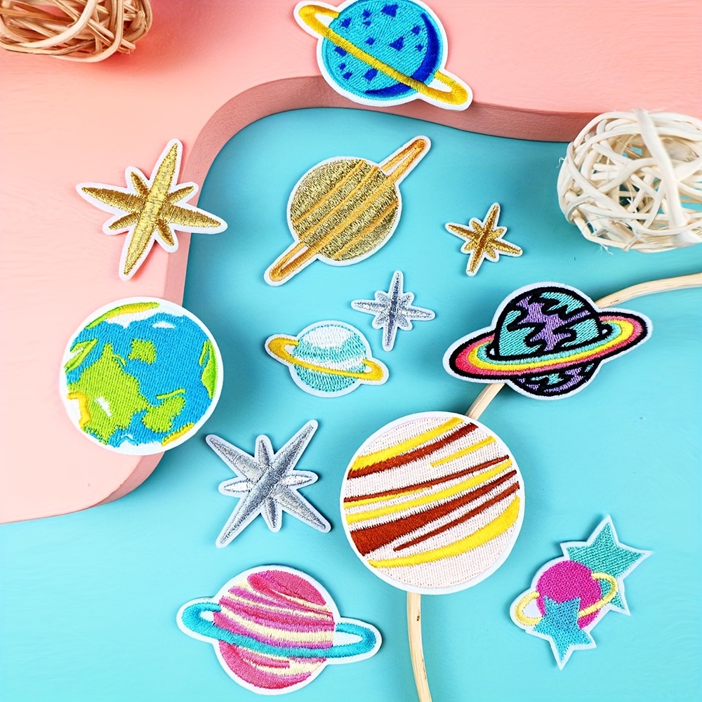 Image of 12pcs/color Block Hot Stamping, Creative Polyester Planet And Octagonal Accessories Diy