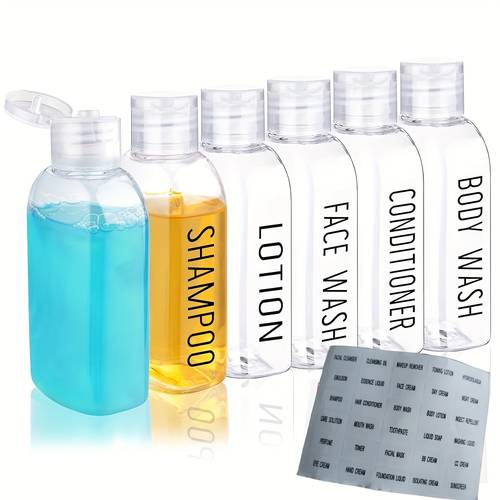 6pcs 6pcs refillable travel bottle set with waterproof bag classification labels mini leakproof pet suitable for shampoo body wash lotion essential oils airline carry on containers for gym refillable