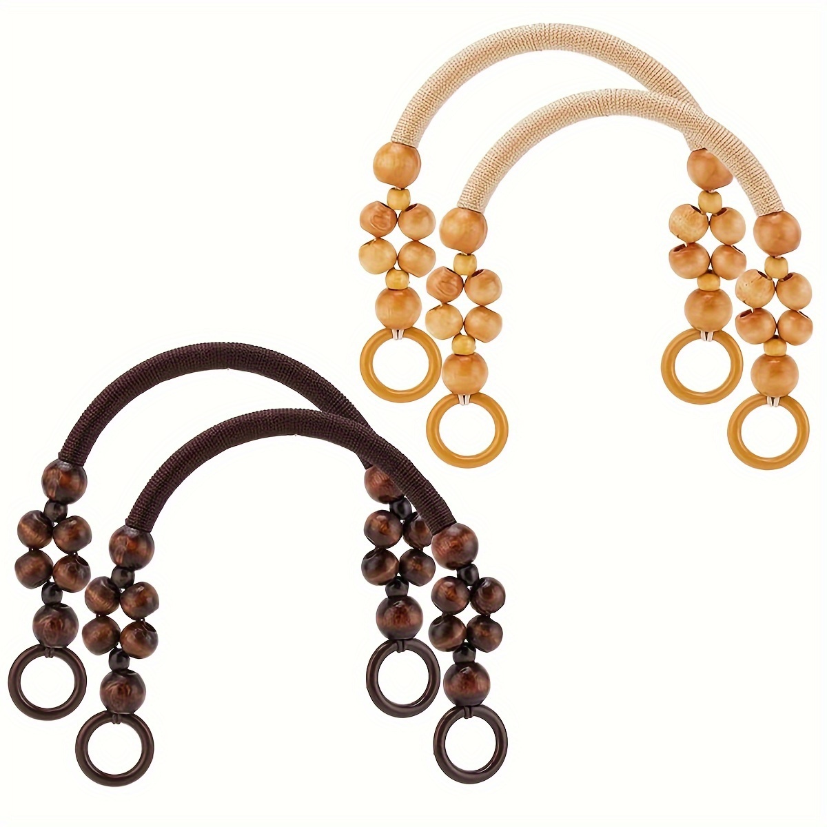 TEMU 4pcs Rustic Wooden Beaded Purse Handles, " - Dual-tone With Golden Accents, Includes Nylon Straps & Hanging Rope - Ideal For Diy Summer Beach & Crochet Bag Projects, Beach Bag, Diy Wallet Making