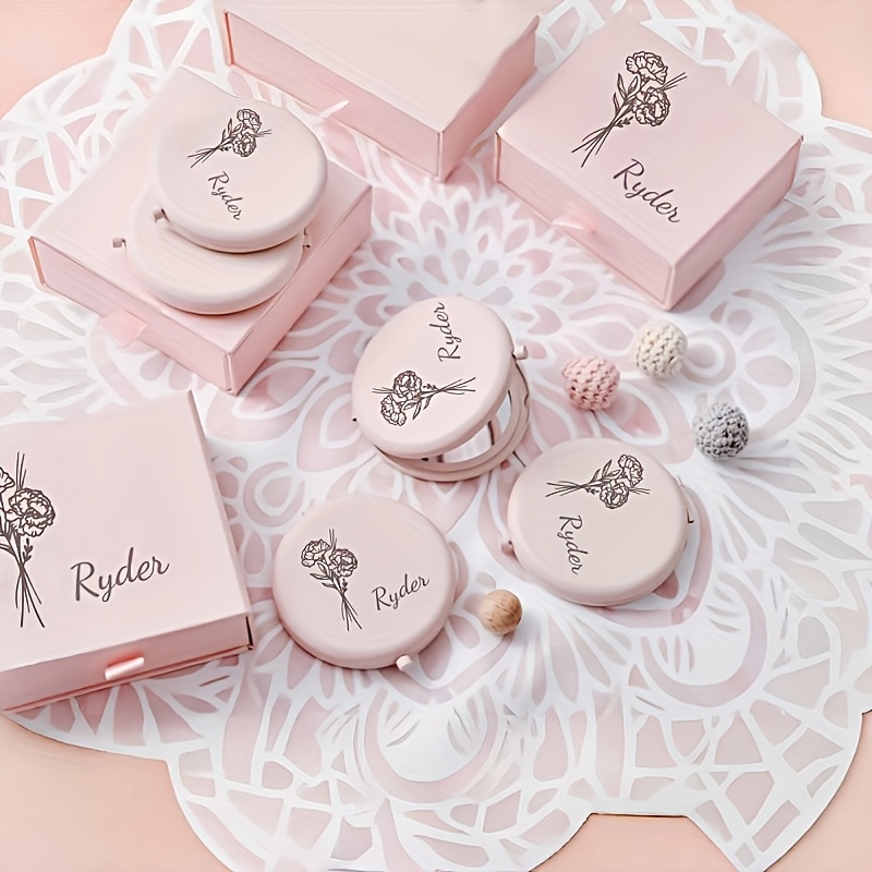 Personalized Laser-Engraved Pink Makeup Mirror